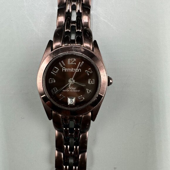 3/$30 Armitron Watch Women Metallic Brown Date Window Round Dial 8 Inch - Picture 2 of 16